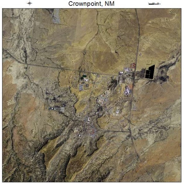 A satellite view of Crownpoint shows the community and surrounding landscape. Photo courtesy of Landsat.